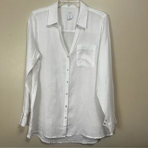 Sigrid Olsen 100% Linen Button Down Shirt Roll Tab Sleeves Shell Buttons